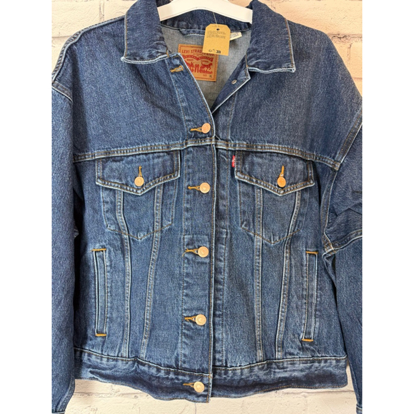 Women's Levi's '90s Trucker Jean Jacket size XL Denim Jacket NWT Dark Wash - Picture 3 of 12